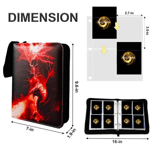 Card Binder Album 4 Pocket, 400 Pockets Trading Card Holder Binder with 50 Removable Sleeves, Zipper Card Book for Trading Cards, Game Sports Cards (Dragon)