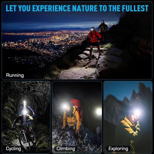 Headlamp 90000 LUMENS LED Rechargeable Head Lamps, Zoomable Headlight with 5 Modes & IPX7 Waterproof, 120° Adjustable Head Lights for Forehead for Outdoor, Camping, Hard Hat, Hunting,Fathers Day Gift