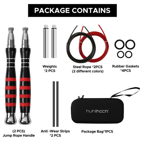 Huhloch Speed Jump Rope - Jump Rope for Men with Self Locking No Screw Design 360 Degree Fast Rotation Non Slip Silicone Texture Weighted Jump Rope Includes 2 Speed Ropes Easy Setup 2 Handles Portable Fitness Jump Ropes for Boxing