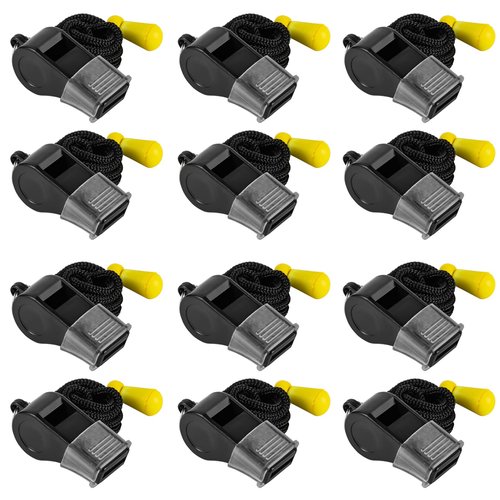 MISUYACO 12 Pack Sport Whistles with Lanyar for Coaches, Referees and Officials, Loud Crisp Sound (12 Pcs(Black))