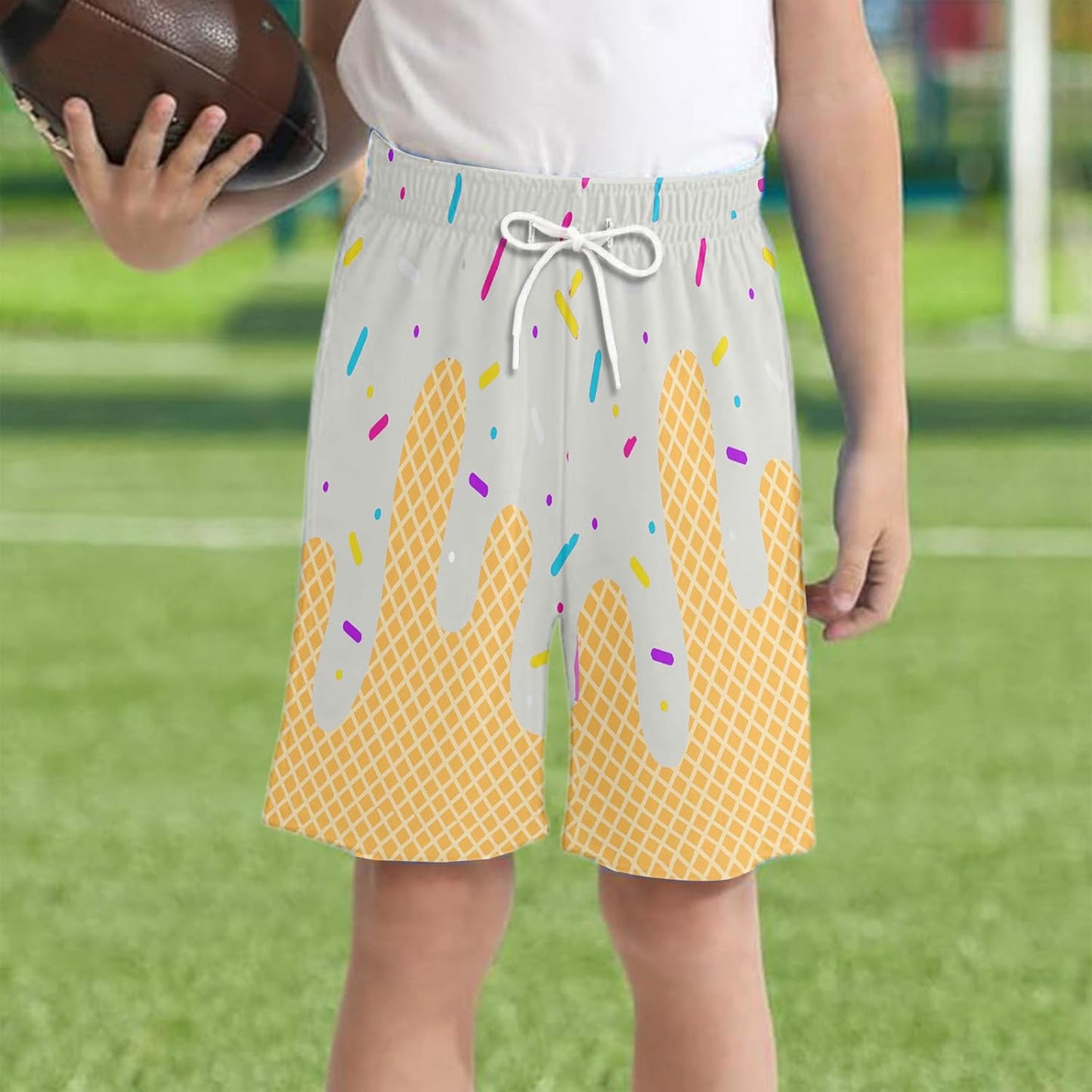 Ice Cream Boy Baseball Shorts Waffle Or Cone Preppy Shorts,Kids Youth Ice Cream Drip Track Short Pants