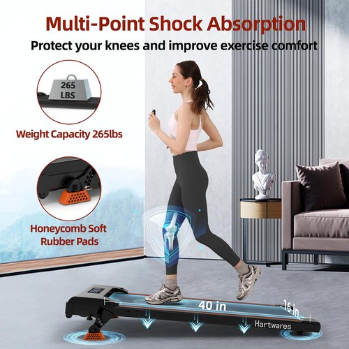 Hartwares Walking Pad Treadmill with 9% Incline, 2.5HP Quiet Treadmills for Home Office Small, Portable Walking Pad with 265lb Capacity, App Compatible &Remote Control