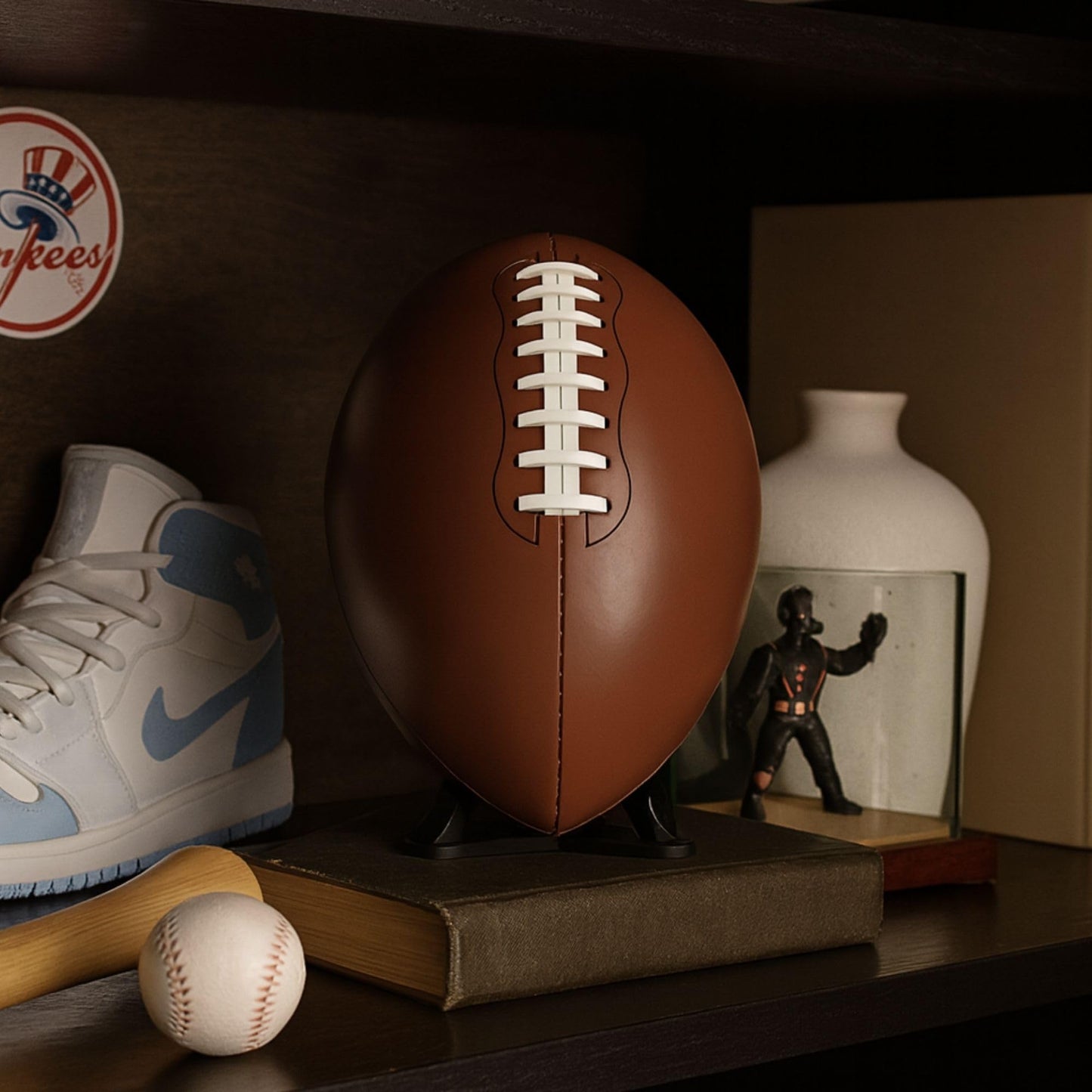 Radiant Displays Football Display Stand – Black – Premium Holder for Footballs & Rugby Balls – Vertical & Horizontal Display – Made in USA – Showcase Autographed, Signed & Collectible Balls