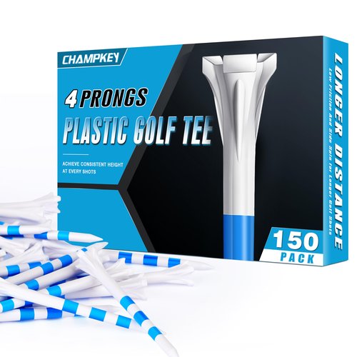 CHAMPKEY PRO 4-Prong Plastic Golf Tees 150 Pack - 70% Ball Contact Reduced for Less Friction and Maximum Distance Performance Golf Tees Plastic (White, 3-1/4")