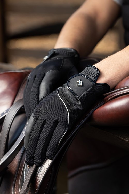 LeMieux Pro Mesh Gloves - Lightweight Horse Riding Gloves - Anti-Slip Palm - Breathable Air Mesh - Large - Black