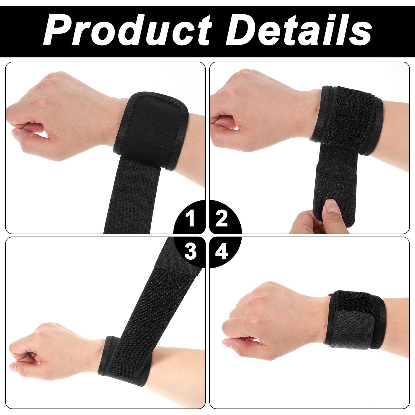2PCS Wrist Brace, Adjustable Lifting Carpal Tunnel Wrist Brace for Sports Lifting Wraps for Gym Strength Training Protection Pain Relief Gym Hand Support Unisex(Black)