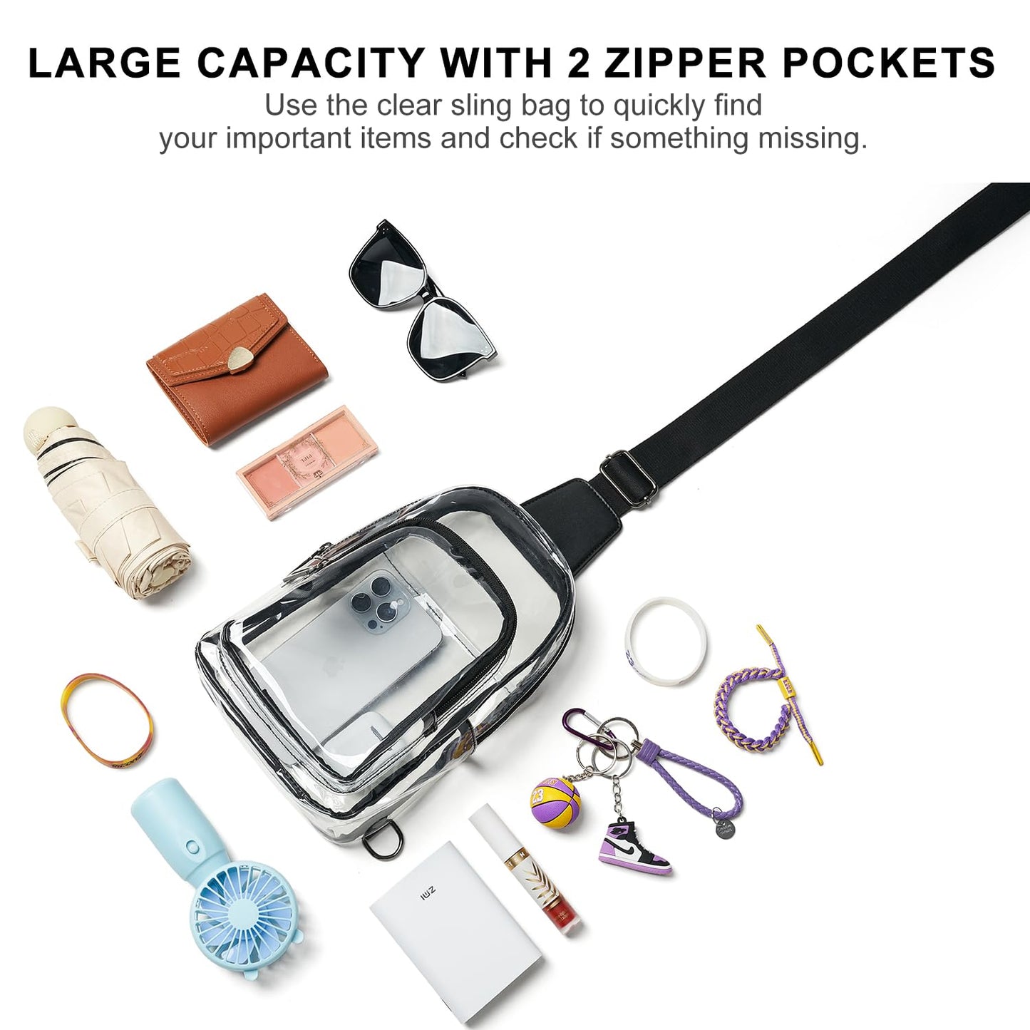 LATMAP Clear Bag for Stadium Events, Clear Purse for Women Stadium Crossbody Bag, Transparent Backpack for Concerts Sports-Black