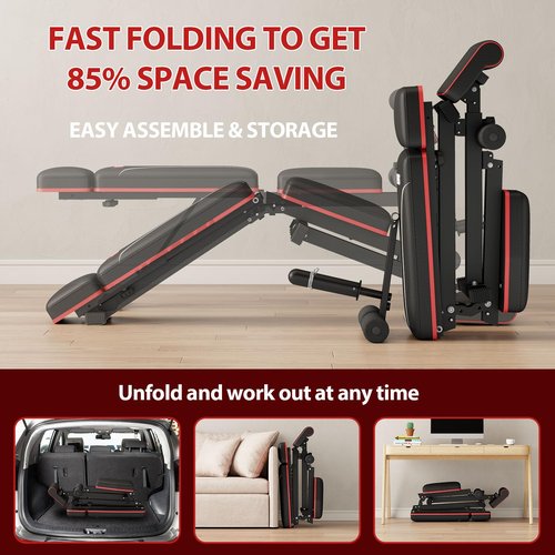 TYRSEN Foldable Weight Bench, Adjustable Workout Bench with Leg Extension, Preacher Pad, Extended Headrest, Space-saving Banco de Pesas for Home Gym, 800lbs Full Body Workouts Strength Training
