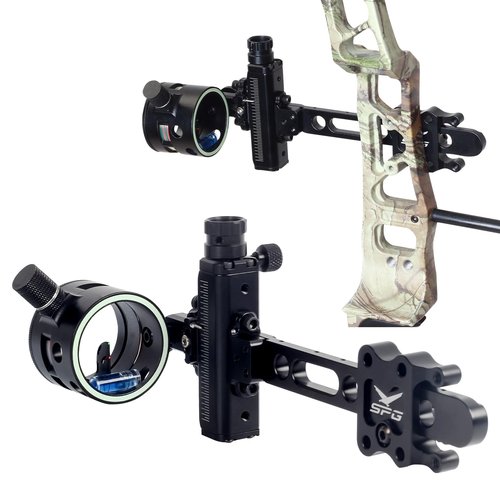 FENJANER Archery Compound Bow Sights - 1 pin or 5 pins Bow Sight with 8X Scope Lens Right Hand No Tools for Quick Adjustment for Outdoor Hunting (1 Pin Sight)