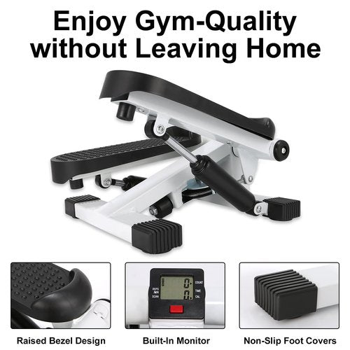 Mini Stepper for Home Exercise, Portable Stair Stepper with LCD Monitor and Resistance Bands, 260lbs Weight Capacity, Twist Stepper for Full Body Workout