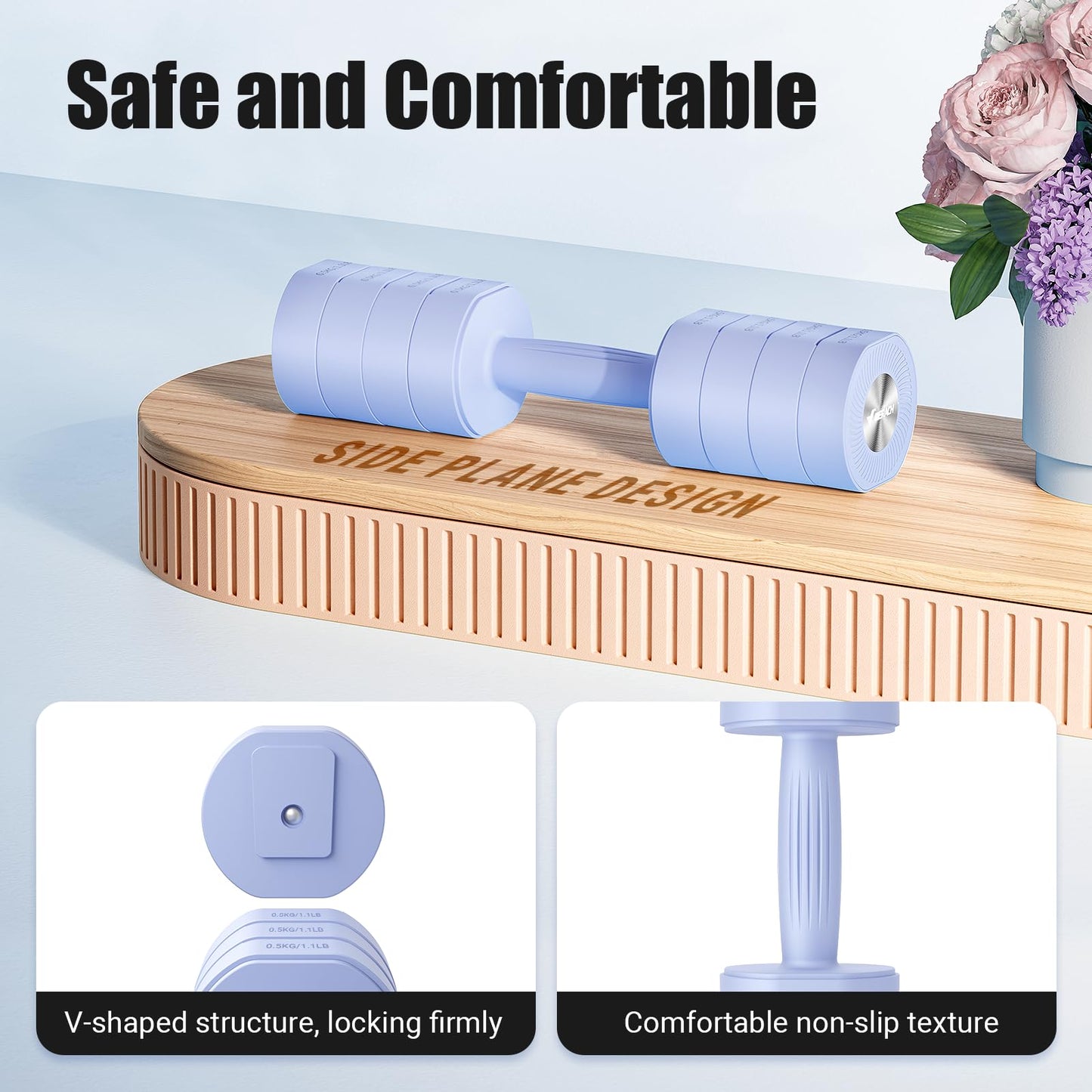 MERACH Dumbbell Set of 2, Adjustable Weight, Anti-slip Handle, Macaron Colors, Each 2.2/4.4/6.6/8.8 lbs, 4 in 1 Hand Weights for Women at Home, Blue