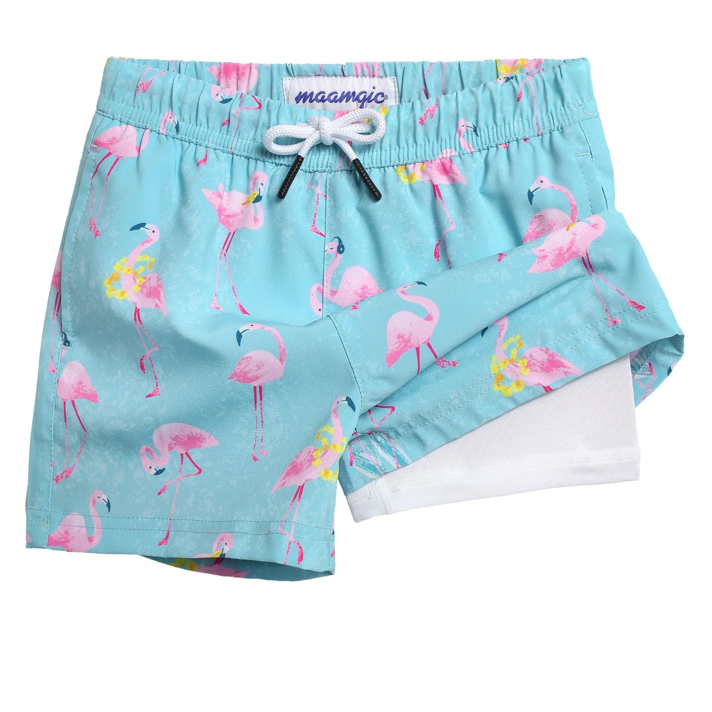 maamgic Boys Swim Trunks with Compression Liner Toddler Stretch Swim Shorts Quick Dry Swimming Trunks Boxer Brief 2 in 1 Beach Shorts Blue Sun Starfish 2T