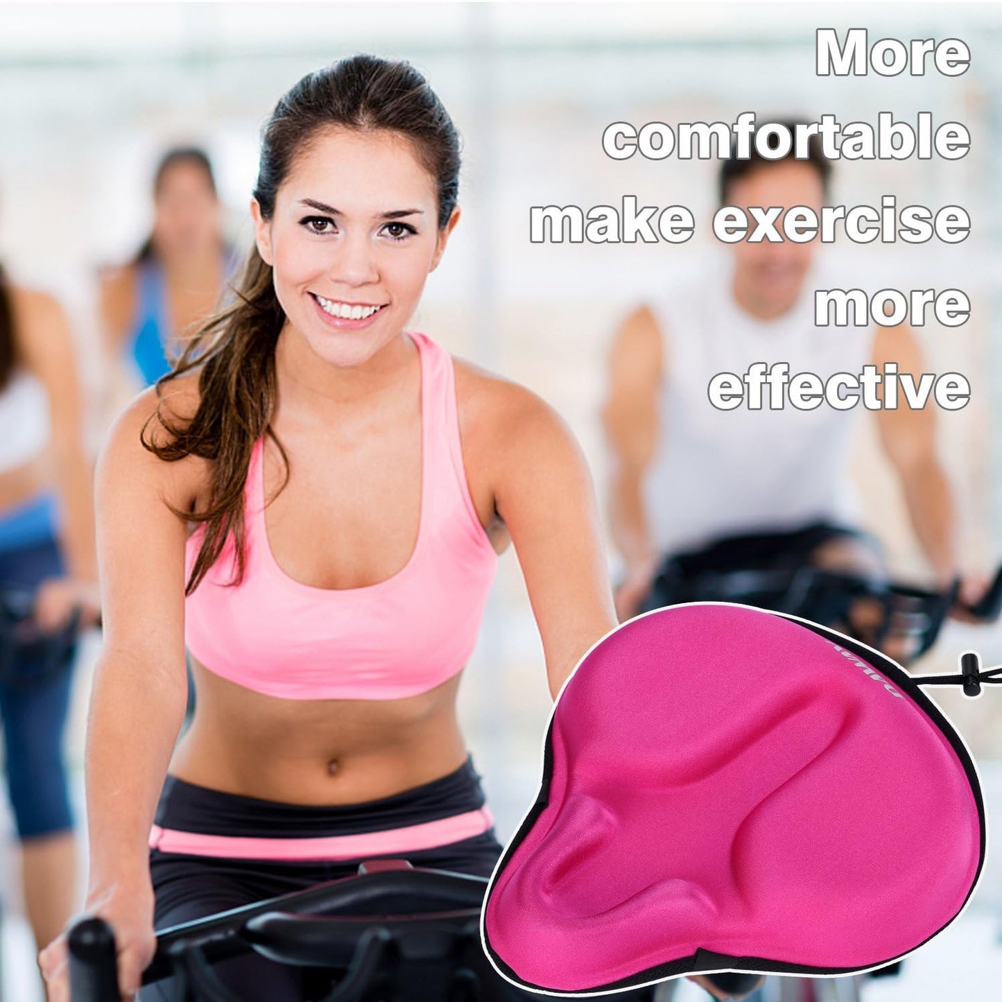 DAWAY C6 Large Comfy Cushioned Bicycle Seat Cover - Wide Gel & Memory Foam Padded Bike Saddle Cushion for Adults Youth Seniors, Fit for Peloton, Stationary Exercise, Cruiser, Mountain Road Bikes, Pink