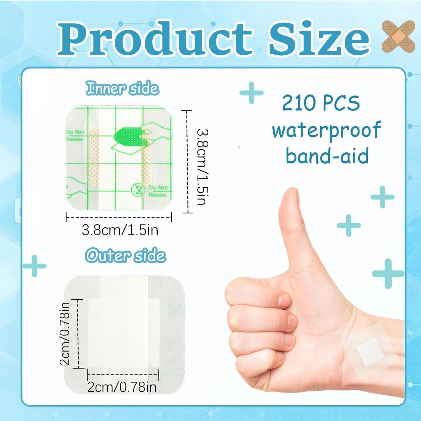 210PCS Waterproof Square Adhesive Bandages for Small Incisions Wound Care Flexible Bandages for First Aid and Hides Skin Spots(38mm,Transparent Color)