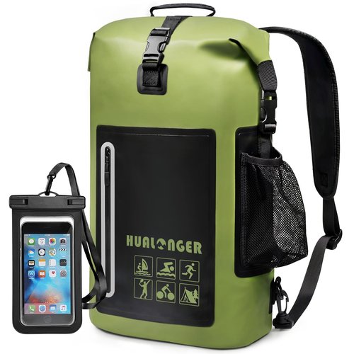 Hualonger Waterproof Backpack 20L/30L/40L- Roll Top Closure Bag - Hiking Backpack - Lightweight Durable Floating Dry Bag with IPX8 Waterproof Phone Case