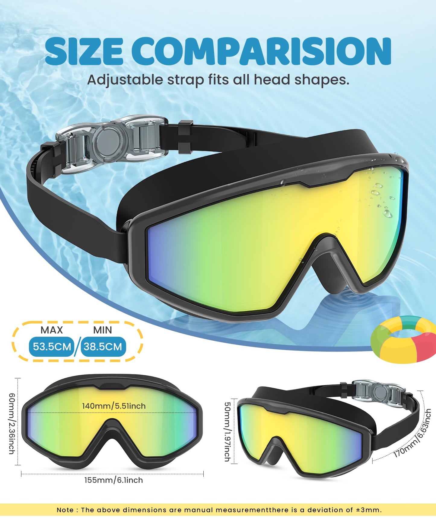 QALLY Kids Goggles Age 4-16, Anti-Fog UV 180°Clear View Kids Swim Goggles, 3 Pack Swimming Goggles Waterproof Pool Goggles for Boys Girls Toddler Kids Youth