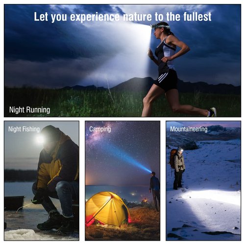 BORUIT B10 Super Bright LED Headlamp Rechargeable, 4 Modes Battery Powered Head Lamp, 90° Adjustable Head Light Waterproof for Adult Camping Hunting Fishing Hiking and Hard Hat