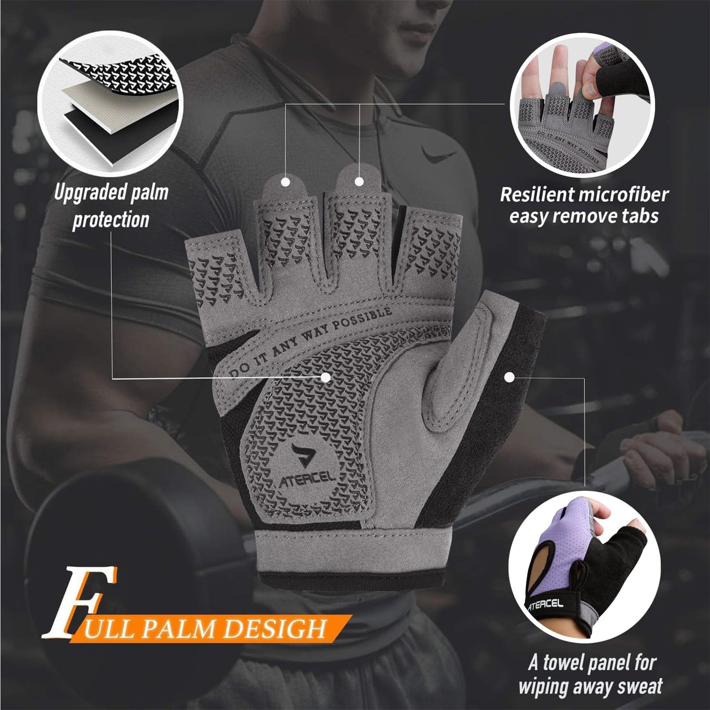 ATERCEL Weight Lifting Gloves Full Palm Protection, Workout Gloves for Gym, Cycling, Exercise, Breathable, Super Lightweight for Men and Women(Violet, M)