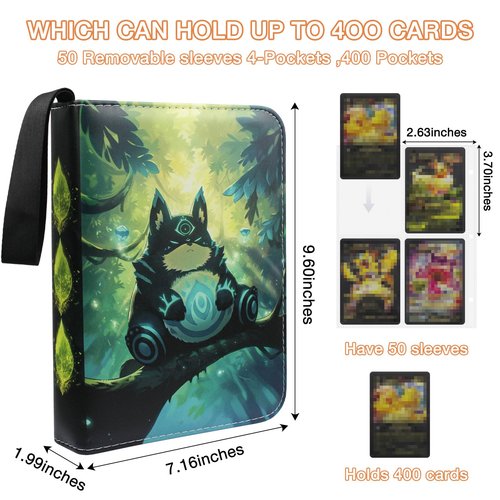 4 Pocket Card Binder, Trading Card Binder Fits 400 Cards with 50 Removable Sleeves, Waterproof Card Holder Album for MTG, TCG, Game Cards & Baseball Sports Cards, Collectors Boys Girls Gift