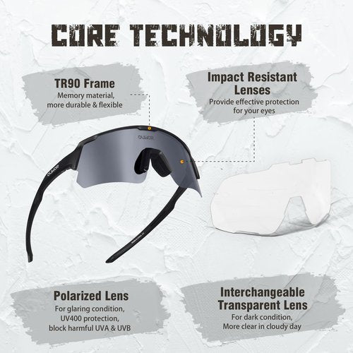OUWOR Polarized Cycling Glasses for Men Women Youth, UV400 Mountain Bike Sunglasses for Bicycle Mtb Running Fishing Baseball Hiking (Black & Gray)