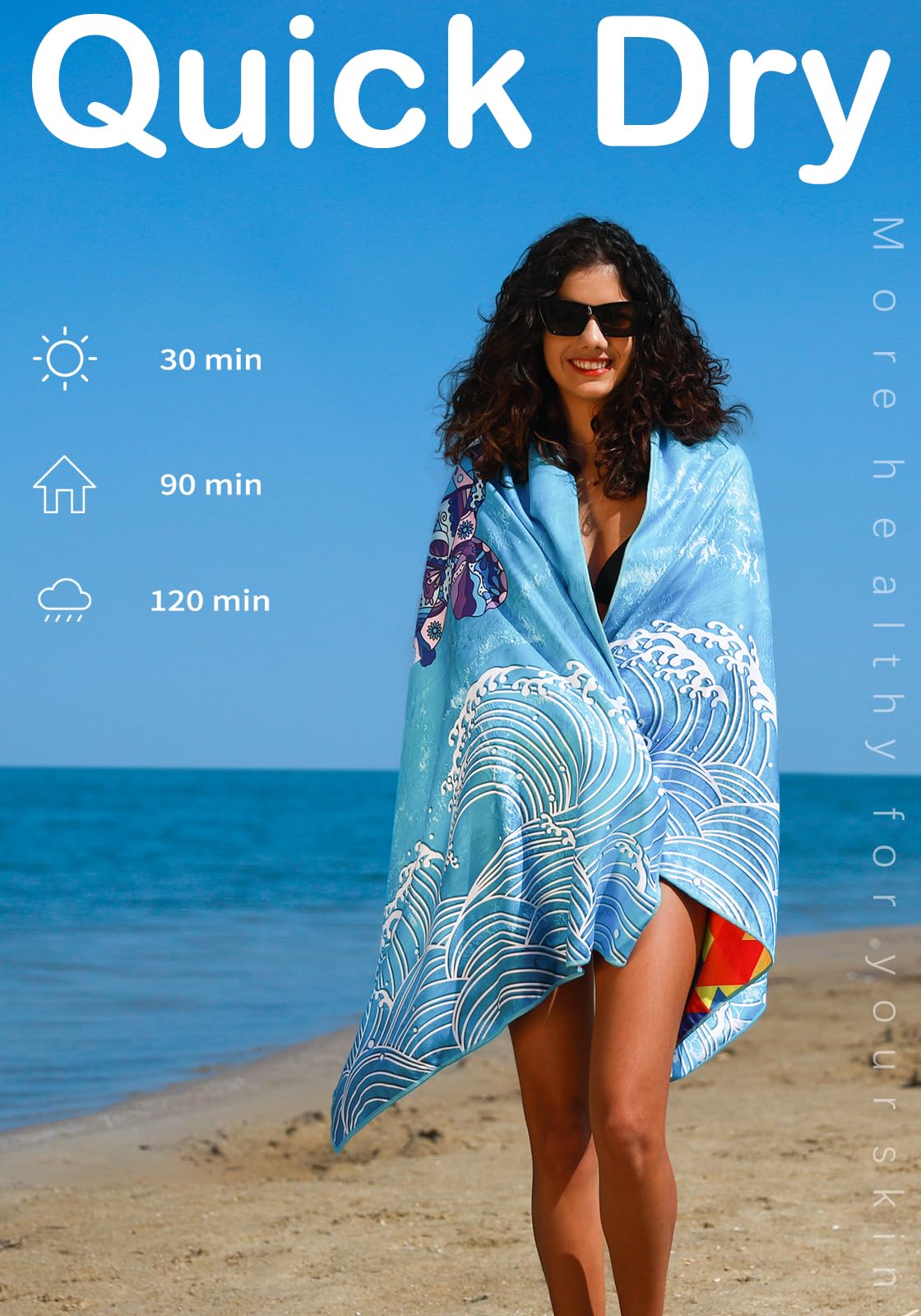 Widdonen Microfiber Lightweight Beach Towel Sand Free Quick Dry Absorbent Thin Compact Towels for Swimming Pool Camping Beach Accessories Large Easy Pack Travel Things for Vacation Essentials Gift