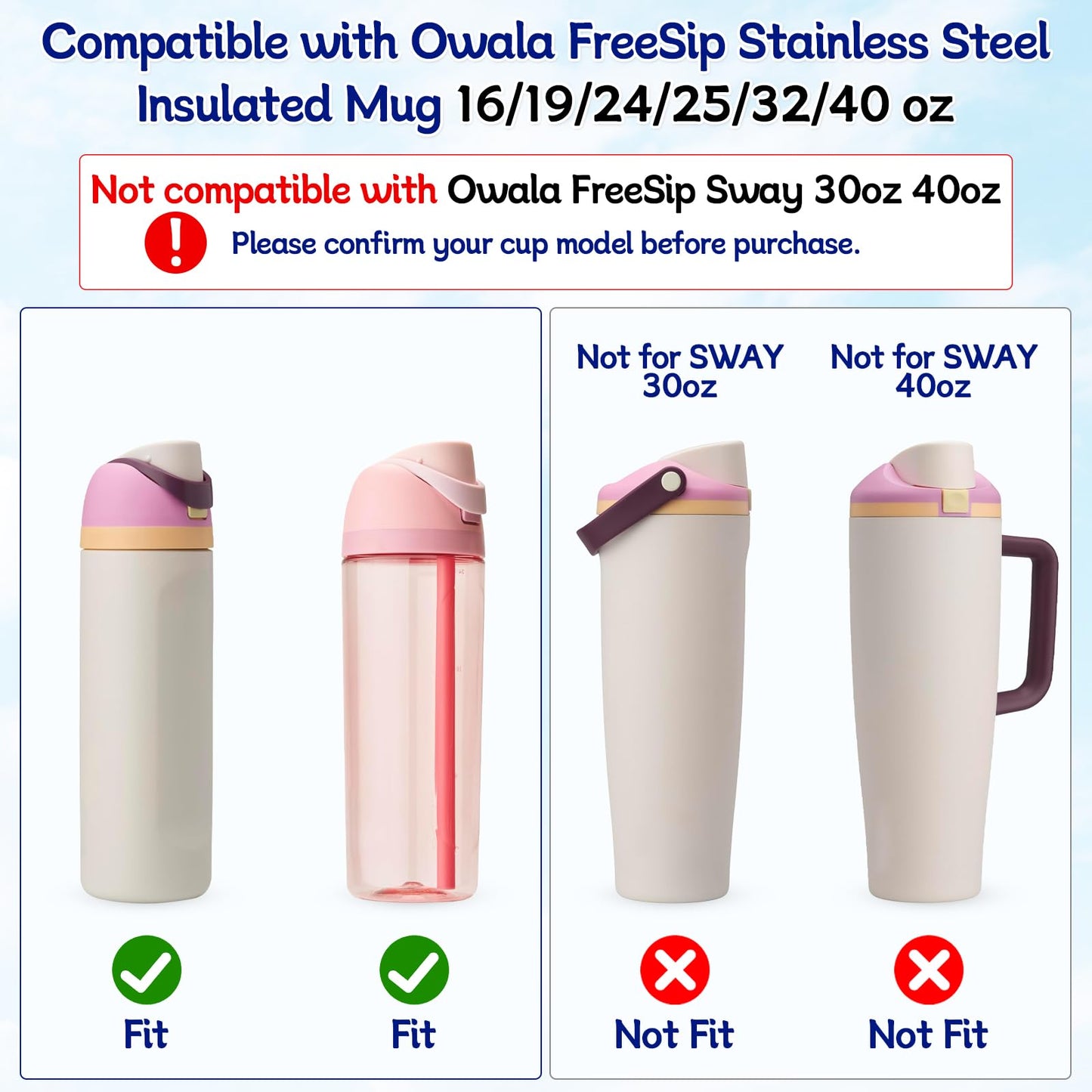 BMSQOFD 8 Pcs Replacement Rubber Seal Stopper Compatible with Owala FreeSip,Water Bottle Top Gasket Lid for Owala 16/19/24/32/40oz Bottle Mouth Cap Silicone Stoppers Parts Insert Accessories 8AB-U2