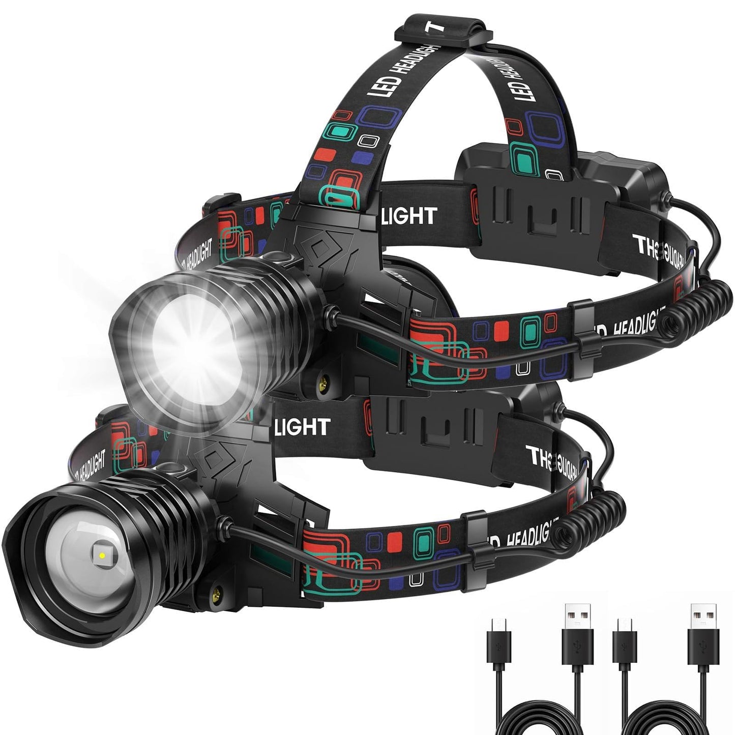 azamine Rechargeable Headlamp Super Bright 99000 Lumens, 2Pack LED Head Lamp with 3 Modes, 90° Adjustable Head Lights for Forehead, IPX6 Waterproof HeadLamps for Adults Camping Hunting Hiking