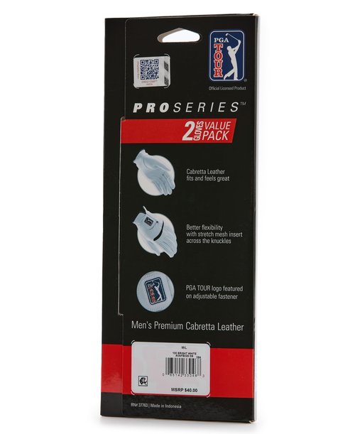 PGA TOUR Men's Two Pack Leather Glove Cadet-Left, Bright White, Medium
