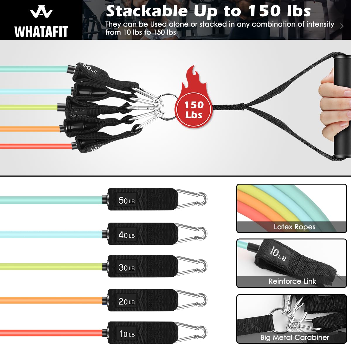 WHATAFIT Resistance Bands, Exercise Bands，Resistance Bands for Working Out, Work Out Bands with Handles for Men and Women Fitness, Strength Training Home Gym Equipment Macaron-01