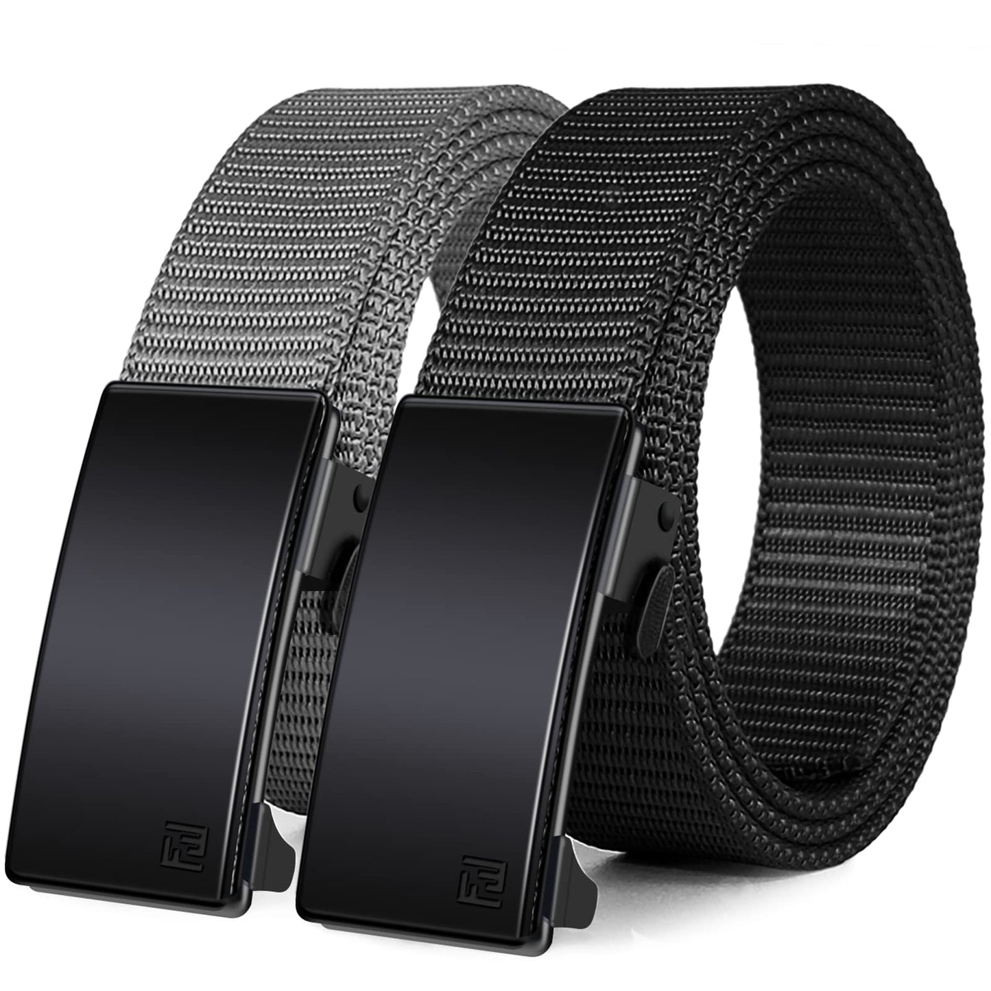 WONDAY Ratchet Belts for Men 2 Pack, Nylon Web No Hole Automatic Buckle, Heavy Duty Work Belt for Golf Tactical Outdoor Hiking