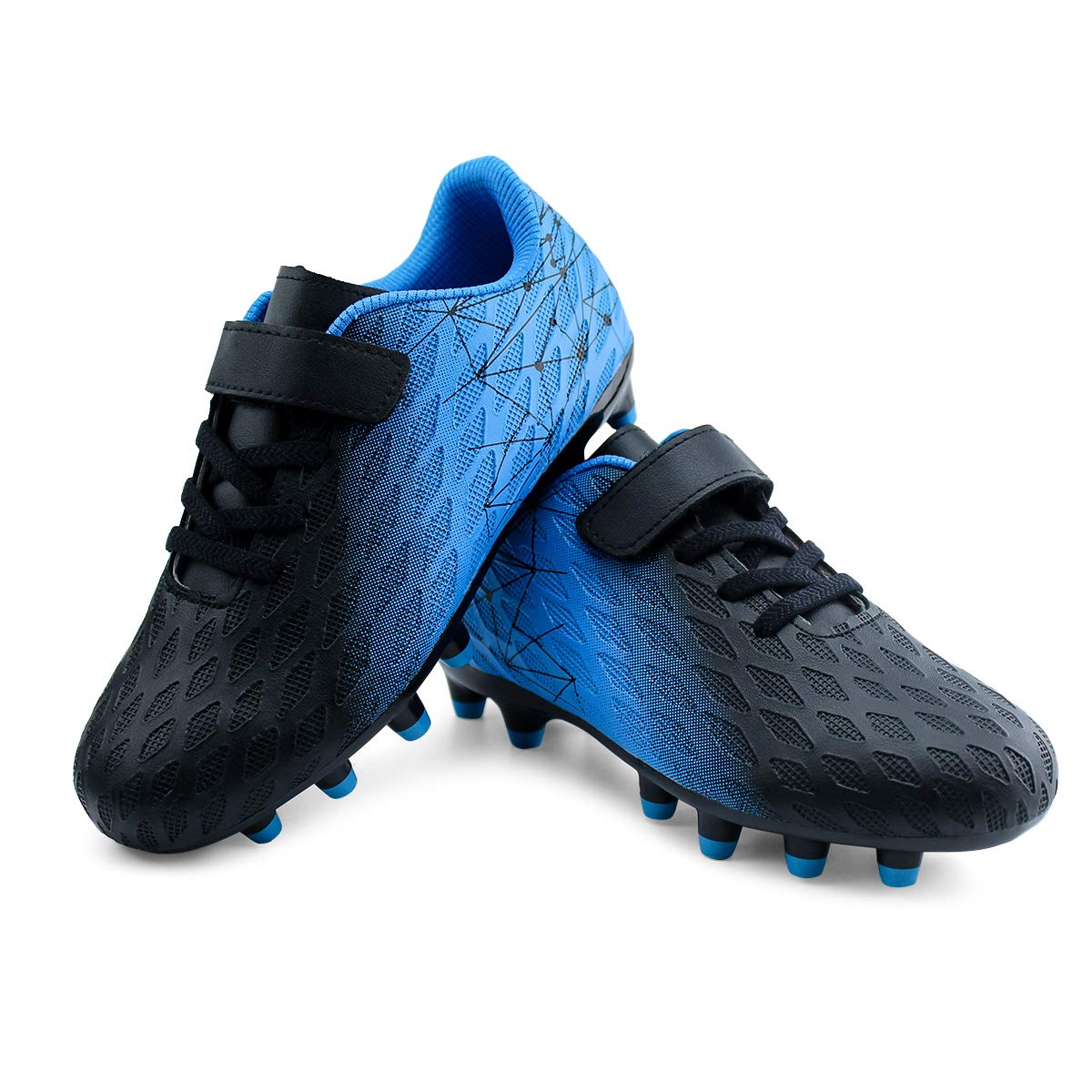 brooman Kids Firm Ground Soccer Cleats Boys Girls Athletic Outdoor Football Shoes(13,Black Blue)