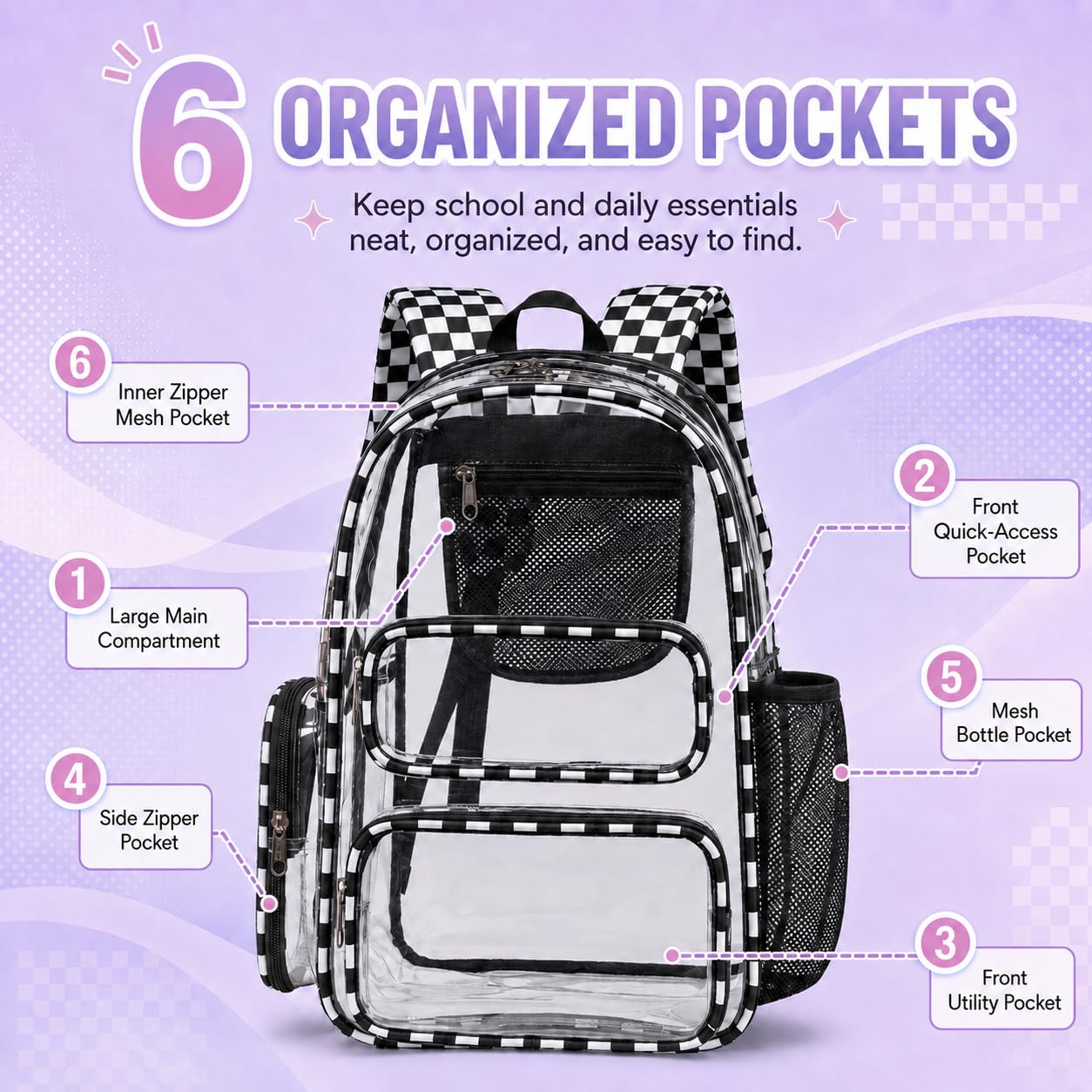 BTOOP Clear Backpack Heavy Duty Transparent Backpack 17" See Through Bookbag for College Work Festival Security with Padded Strap Large Capacity