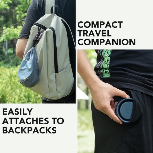 Collapsible Travel Cup - Silicone Foldable Water Cup, BPA-Free with Lid & Waterproof Bag - Drinking Cup Set for Camping, Outdoors & International Travel（8 Oz, Navy）