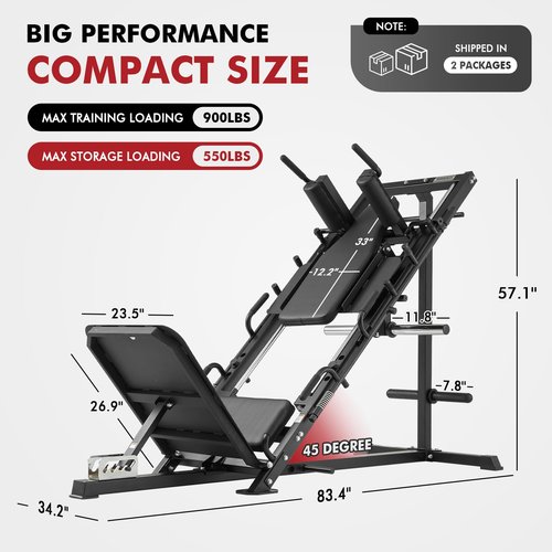 Mikolo Leg Press Hack Squat Machine Combo, Leg Press Machines for Home Gym with Linear Bearing, Hack Squat Machine with Rear and Front Band Pegs, Leg Machine for Full Range Leg Training, Black