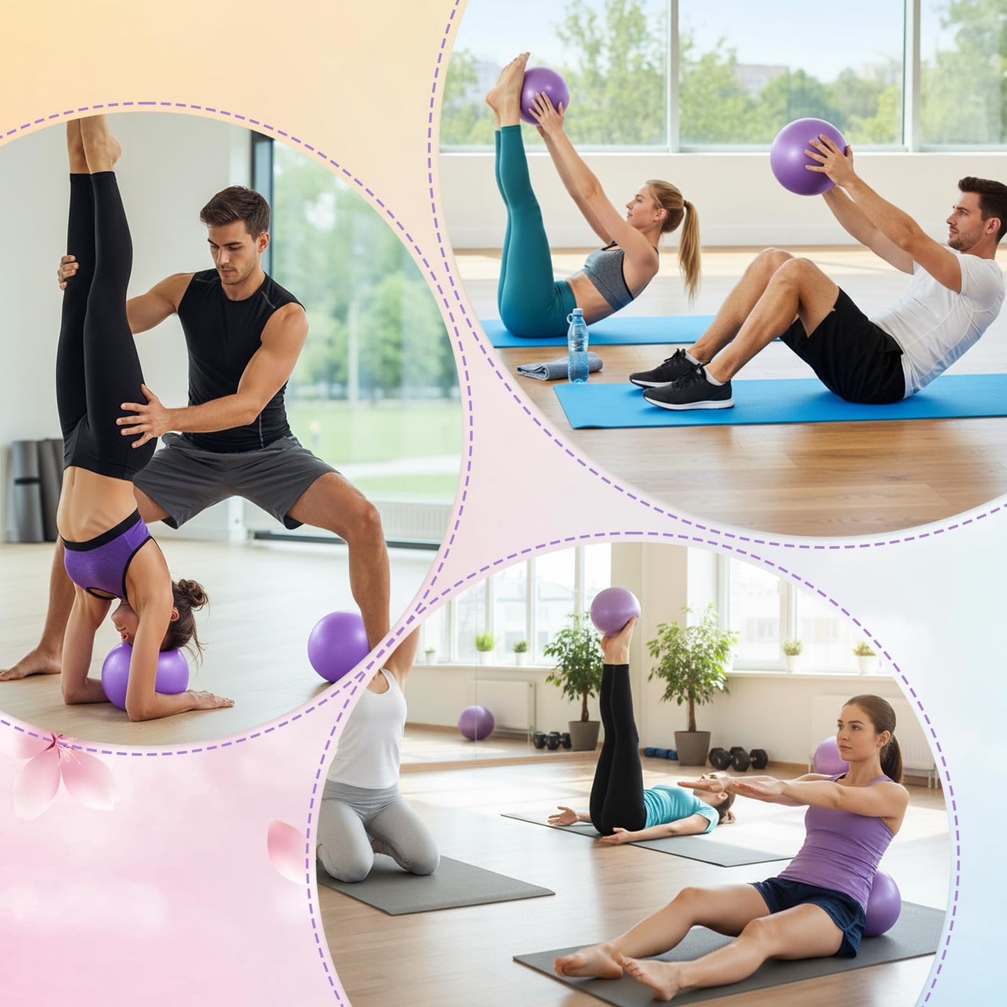 Sotiff 20 Pcs Small Exercise Pilates Ball Bulk 9 Inch Mini Yoga Ball Anti Burst and Slip for Stability Fitness Physical Therapy Stretching & Core Workout at Home Gym Class(Pink,Purple)