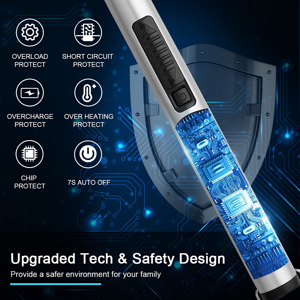 SUPRUS Electric Candle Lighter USB Type C Rechargeable Lighter Steel Shell & Hanging Hook with 360° Flexible Neck(Silver)