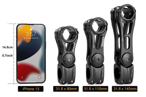CXWXC Adjustable MTB Stem 31.8mm 70 Degree - 90/110/145mm Bike Stem Riser for Handlebar - Aluminum Alloy Mountain Bike Handlebar Riser Extender for MTB Road City Bike Bicycle (31.8 x 145mm)