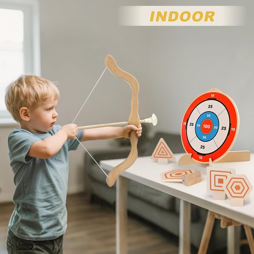 YIMORE Kids Bow and Arrow Set - Wooden Bow and Arrow for Kids 4-6 with 6 Arrows, 4 Targets, 1 Cotton Quiver, Indoor and Outdoor Archery Bow Gift Toys for Children Boys & Girls Ages 3-12