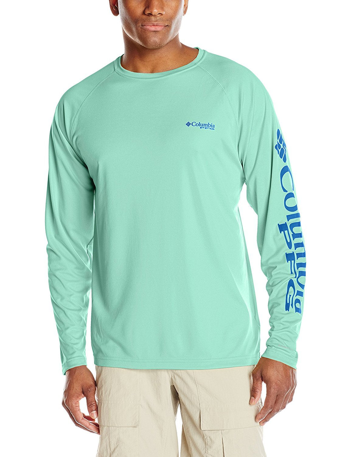 Columbia Men's Terminal Tackle Long Sleeve Big Shirt, Kelp/Harbor Blue Logo, 3X