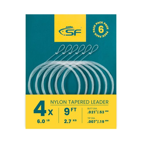 SF 6PCS Pre Tied Loop Fly Tapered Leader Nylon Fly Fishing Trout Leader Line 9FT-4X