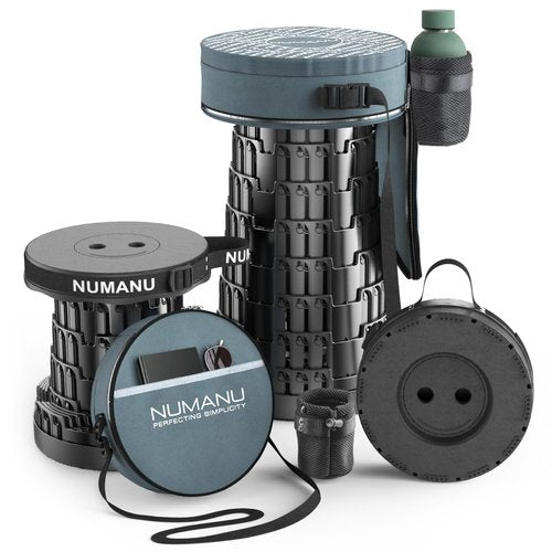 NUMANU 2025 Upgraded Collapsible Stool & 3IN1 Cushioned Carry Bag, Adjustable Height Folding Stool, Telescopic Camping Chair Retractable Seat or Footrest for Outdoors & Travel, Max 620lbs