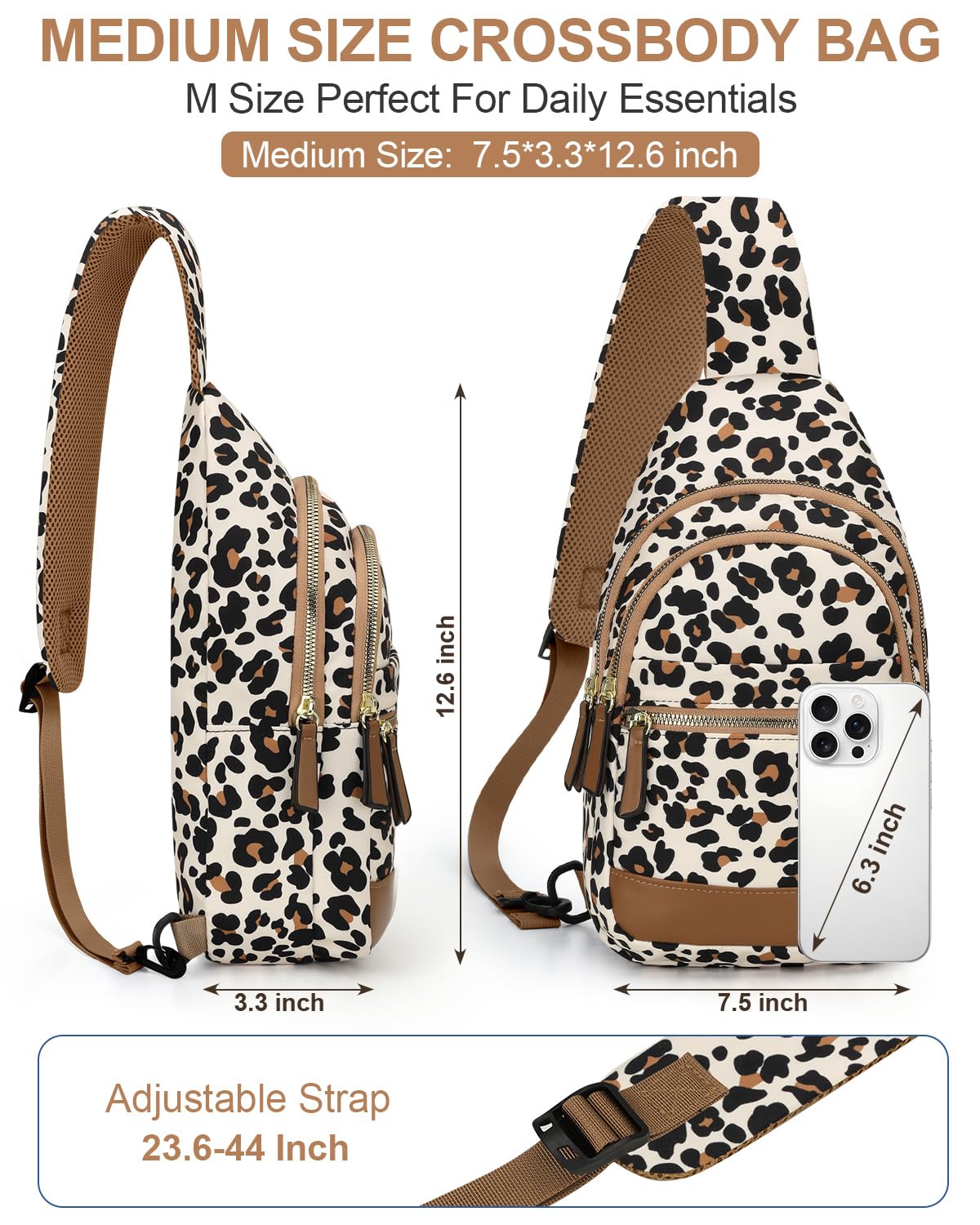 Capolo Sling Bag for Women Men Waterproof Crossbody Bags for Women Trendy Casual Fanny Pack with Convertible Shoulder Strap Chest Bag for Travel Hiking(Leopard, Medium)