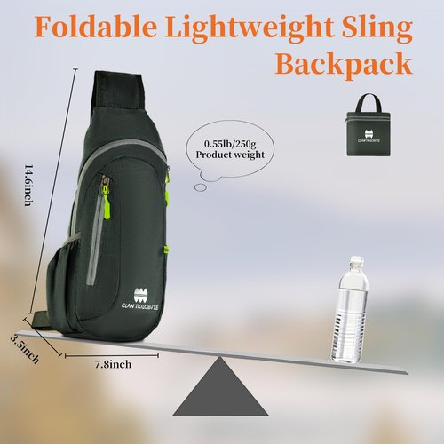 CLANTRILOBITE Small Sling Backpack, Lightweight Crossbody Backpack,Foldable Cross Body Bag for Men Women,Shoulder Bag for Sport Outdoors Hiking Traveling