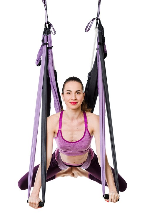 Yoga4You Aerial Yoga Swing Set - Yoga Hammock Hanging Swing - Aerial Sling Inversion Fly Kit - Acro Yoga Inversion Tool - Antigravity Yoga Sling - Suspension Trapeze (Lilac-Grey)