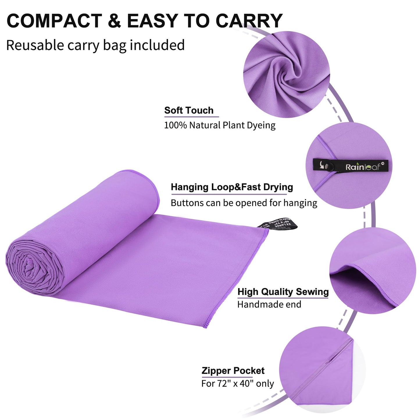 Rainleaf Microfiber Towel Perfect Travel & Gym & Camping Towel. Quick Dry - Super Absorbent - Ultra Compact - Lightweight. Suitable for Trip, Beach, Shower, Backpacking, Pool