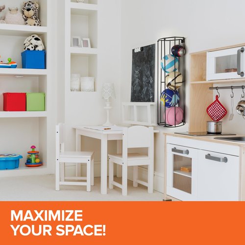 Vertical Ball Storage Rack, Wall-Mounted Garage Sports Equipment Organizer, Soccer Ball, Volley Ball, Football, and Basketball Holder, Space-Saving Vertical Ball Rack for Garage, Gym, or Playroom