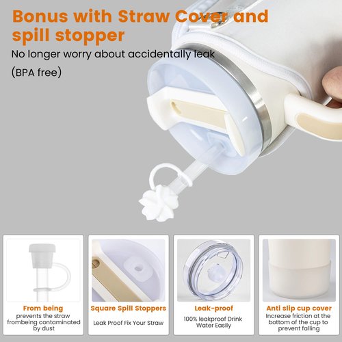 BOCMTR Water Bottle Holder with Strap for Stanley 30/40 oz Tumbler, Fashion Stanley Cup Bag with Big Phone Pocket, Silicone Boot, Straw Cover & Leak Proof Stoppers (Black)