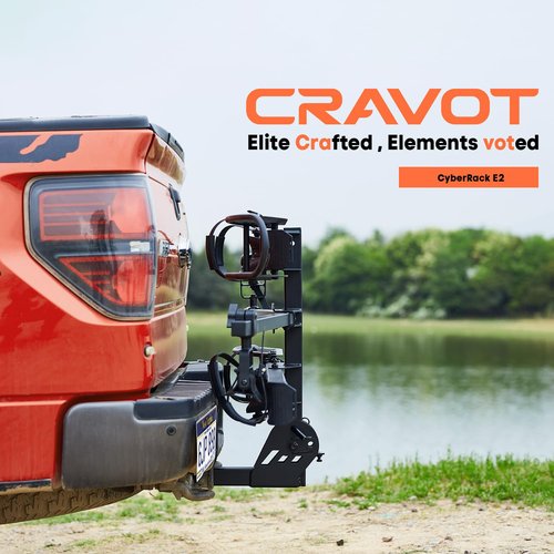 CRAVOT CyberRack E2 Hitch 2 EBike Rack with Ramp, 200 lbs Capacity Electric Bike Carrier Foldable Platform Mount, Up to 5-inch Fat Tire Bicycle for 2'' Receiver Cars Trucks SUVs Minivans RV, Trailer