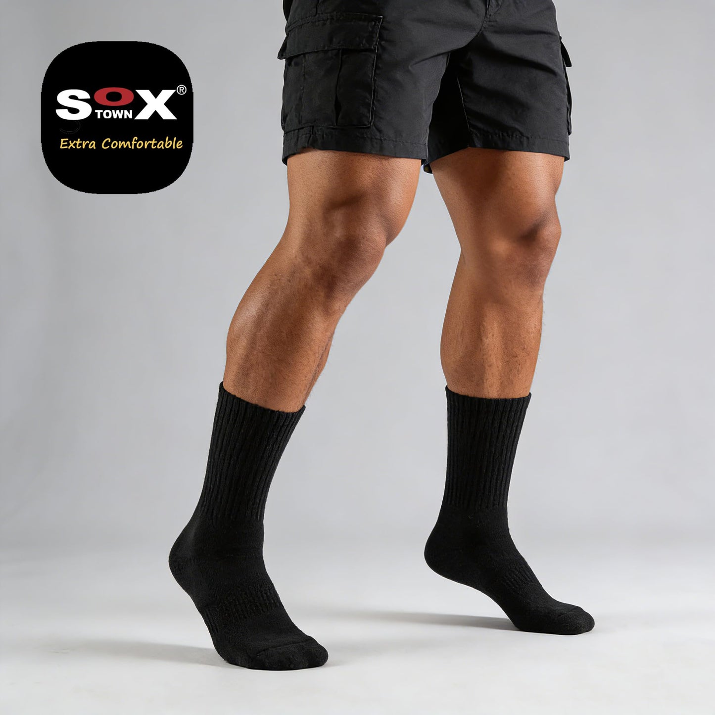 SOX TOWN Unisex Cushioned Crew Training Athletic Socks Men & Women with Combed Cotton Moisture Wicking Breathable Performance(Black M)