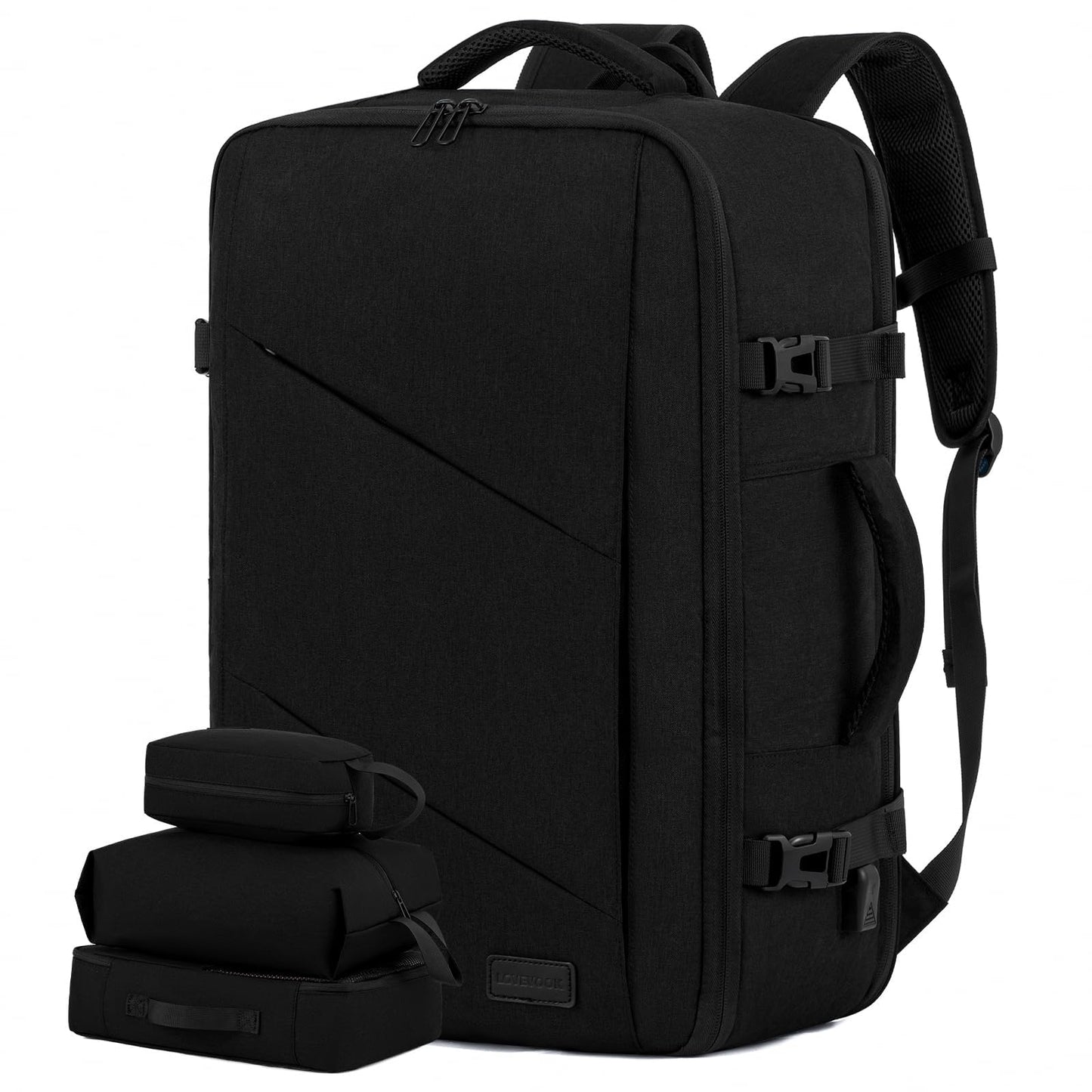 LOVEVOOK Carry on Travel Backpack, Large 40L for Men & Women Flight Approved with USB Charging Port&3 Packing Cubes, Large Suitcase Water Resistant Luggage Daypack Busi, Beige-Black